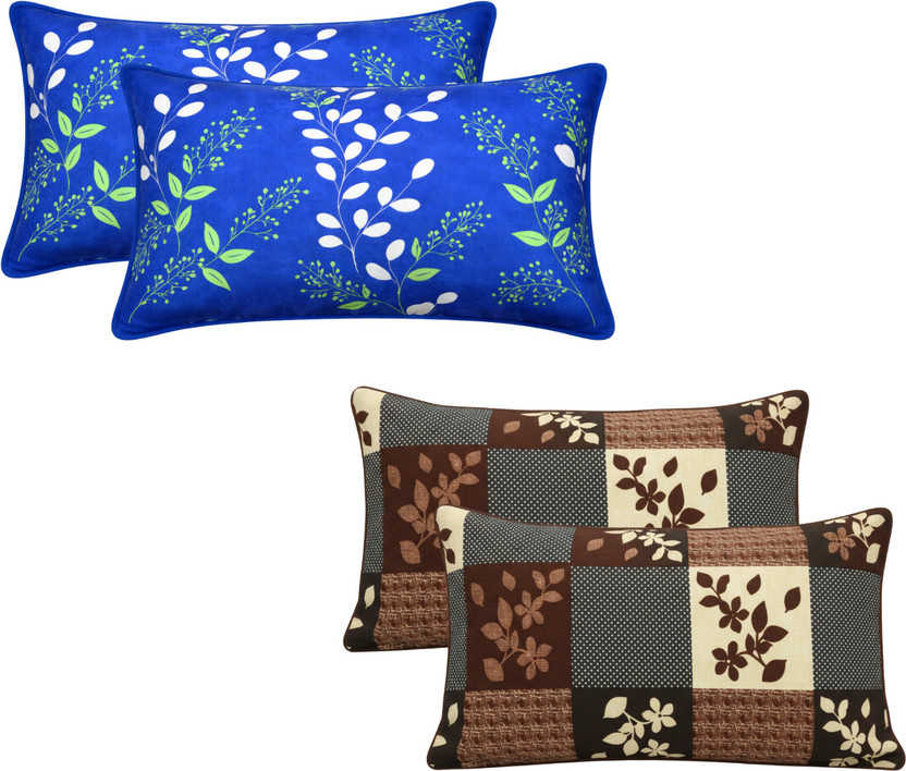 SPREI Cotton Pillows Cover(43.18 cm*68.58 cm, Pack of 4, Blue, Brown)