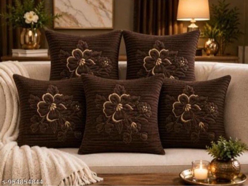 PRINCE GARMEN TS Velvet Cushions Cover(40 cm*40 cm, Pack of 5, Brown)