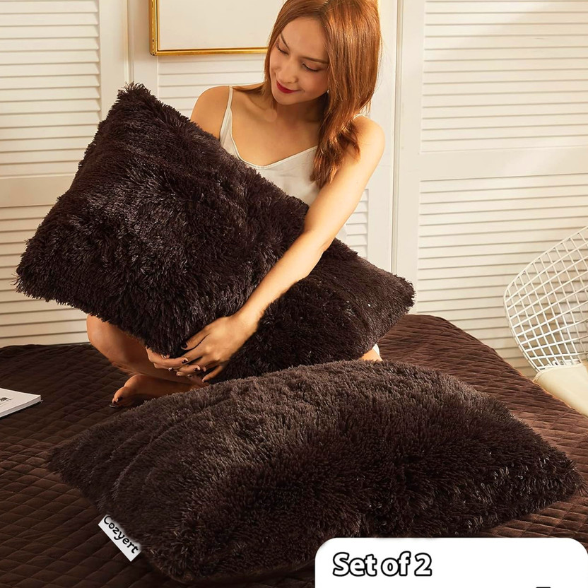 Cozyert Fur, Microfiber Pillows Cover(43 cm*60 cm, Pack of 2, Brown)
