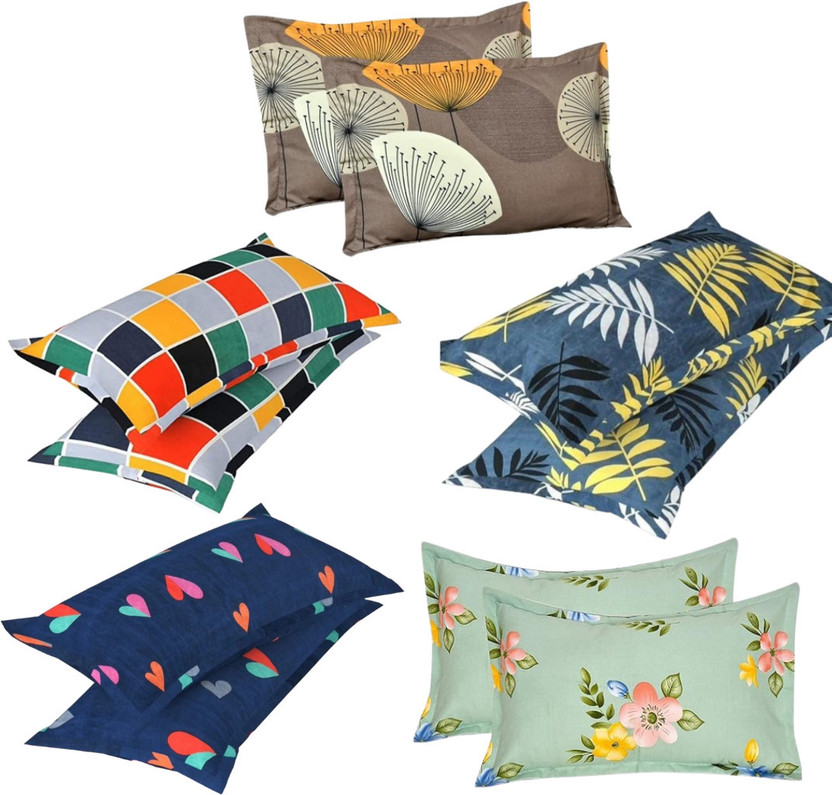 P.Rtrend Microfiber Pillows Cover(43 cm*69 cm, Pack of 10, Brown, Multicolor, Green, Blue, Light Green)