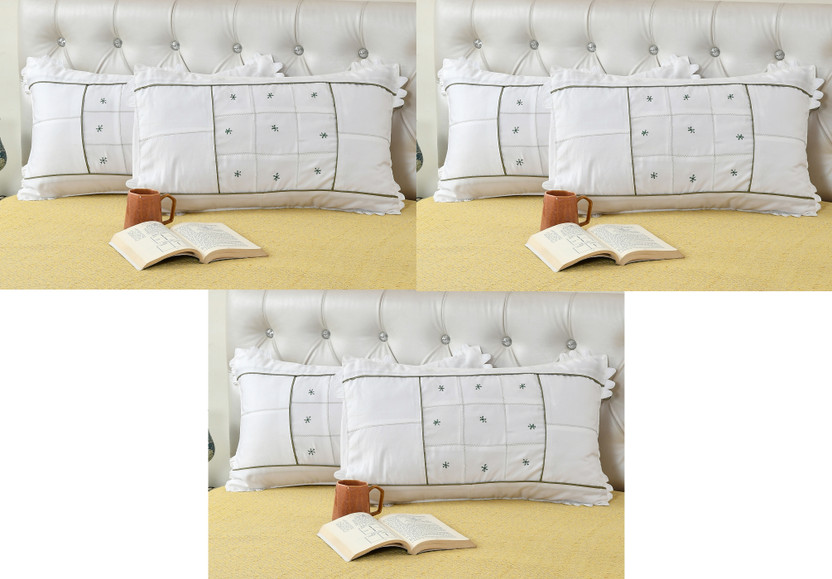 LoomJungle Cotton Pillows Cover(46 cm*70 cm, Pack of 6, Dark Green, White)