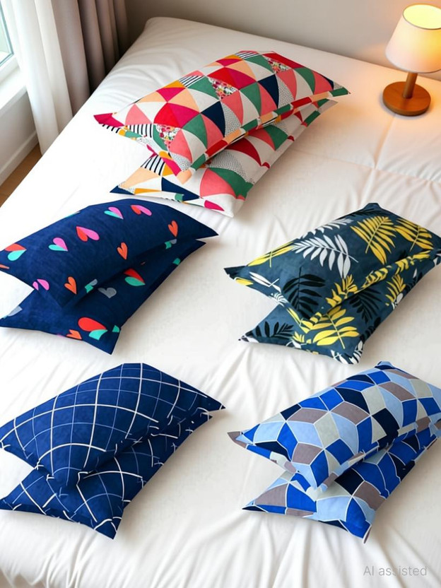 P.Rtrend Cotton Pillows Cover(40 cm*62 cm, Pack of 10, Multicolor, Dark Blue, Blue, Light Blue)
