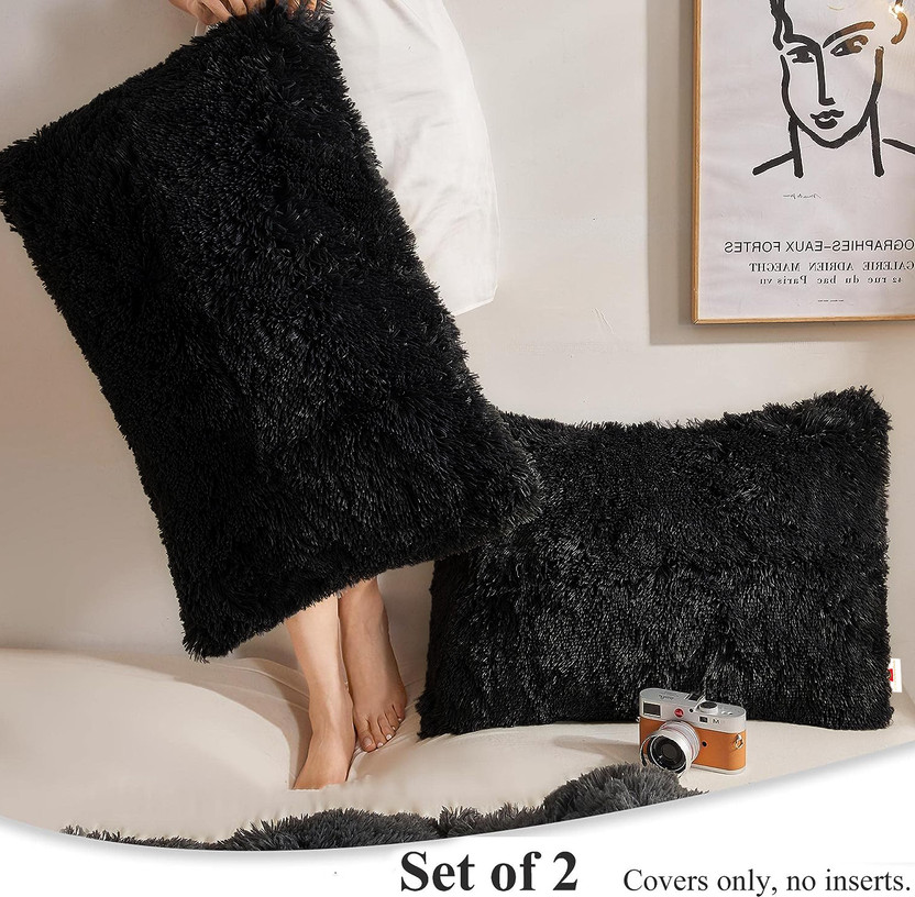 Wondershala Microfiber Pillows Cover(40 cm*55 cm, Pack of 2, Black)