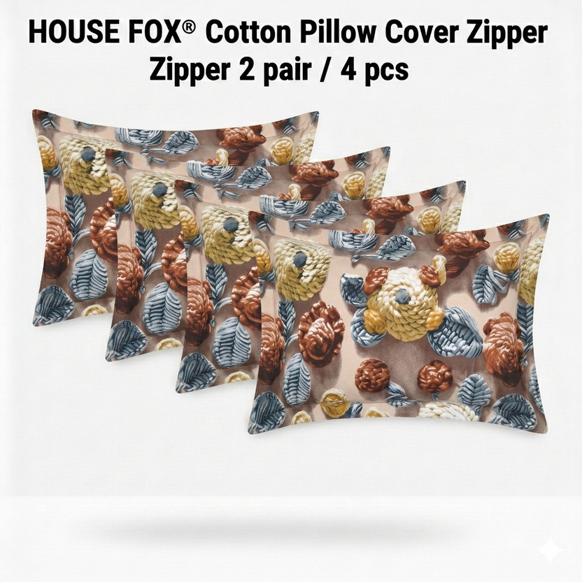 HOUSE FOX Cotton Pillows Cover(71.12 cm*45.72 cm, Pack of 4, Orange, Brown)
