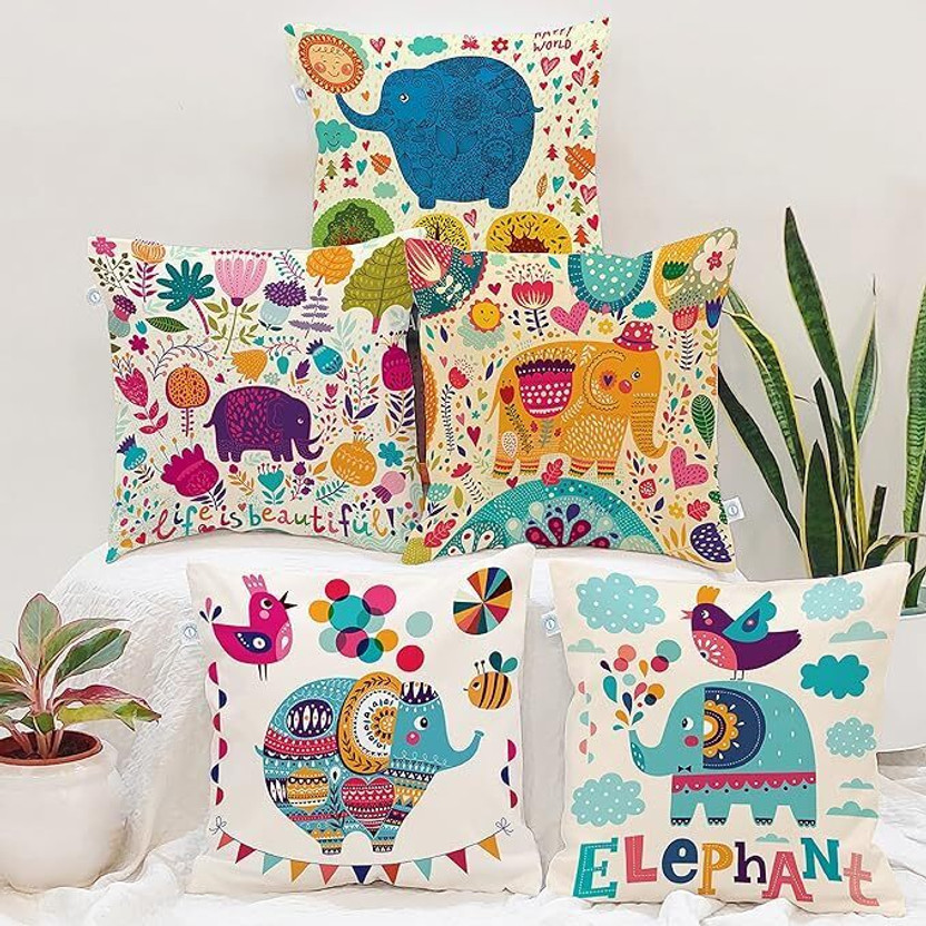 MS Global Polyester Cushions Cover(40.64 cm*40.64 cm, Pack of 5, Multicolor)