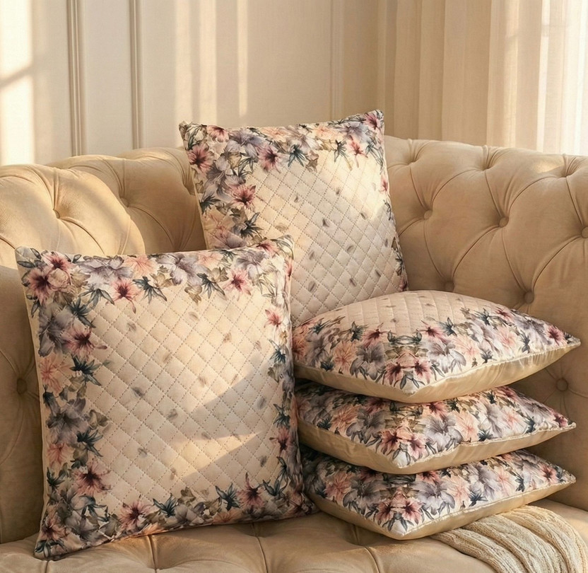 COVERSIFY Microfiber Cushions Cover(41 cm*41 cm, Pack of 5, Beige)