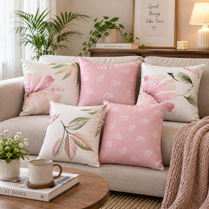 CHHAVI INDIA Microfiber Cushions Cover(40 cm*40 cm, Pack of 5, Pink)