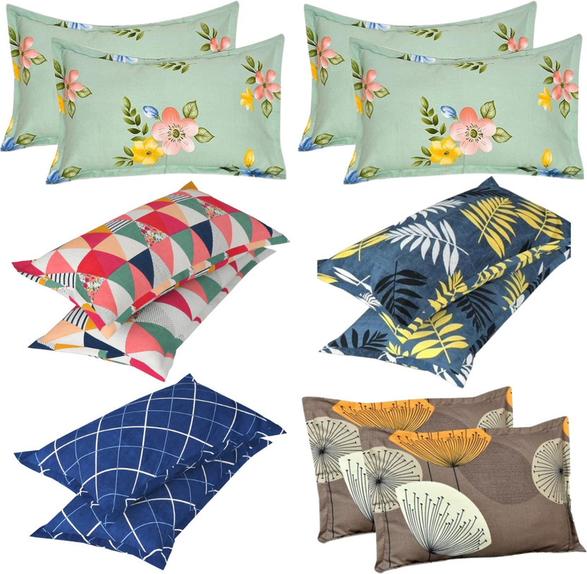 P.Rtrend Microfiber Pillows Cover(43 cm*69 cm, Pack of 12, Light Green, Multicolor, Green, Dark Blue, Brown)