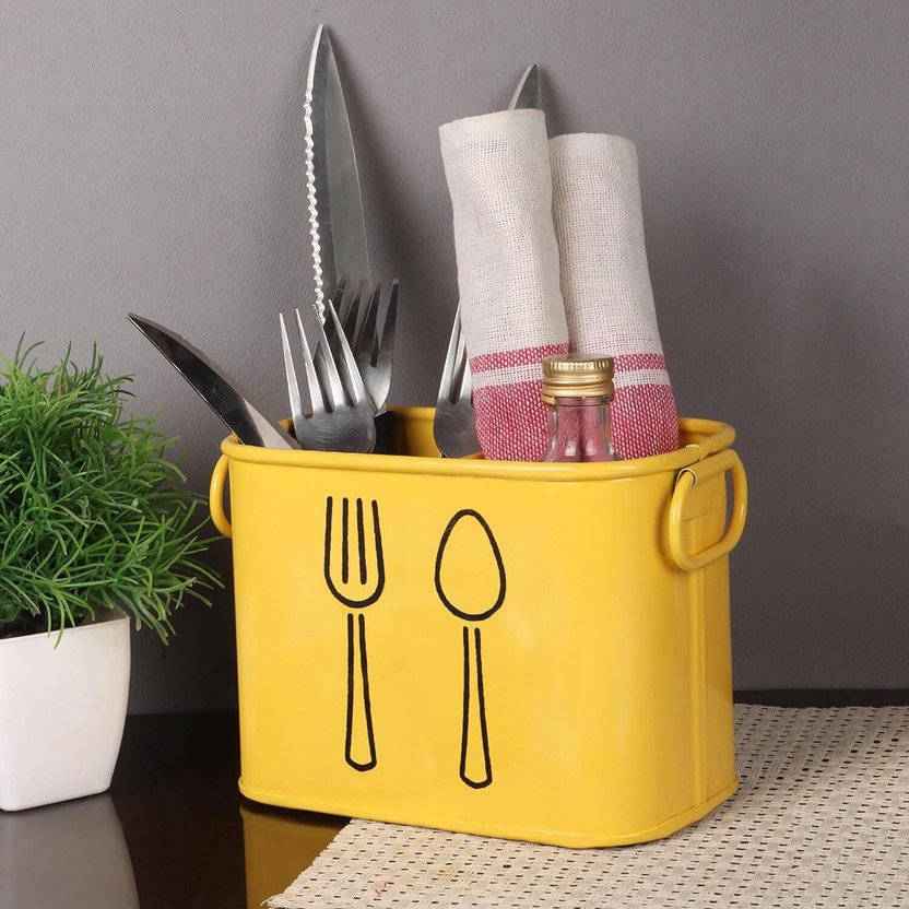 frogtail Empty Cutlery Holder Case(Yellow  Holds 30 Pieces)
