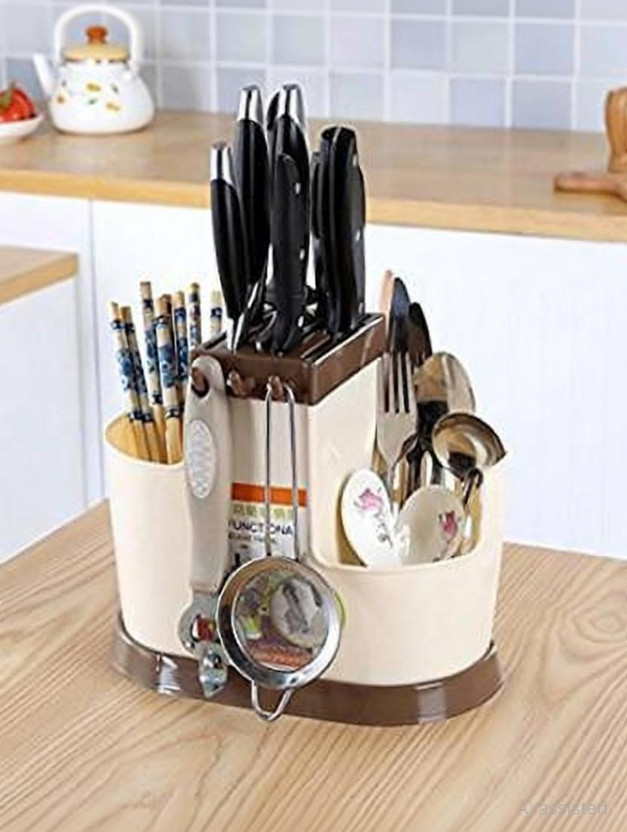 KHODIYAR FASHION 3 in 1 Multi Functional Self Draining Organizer Chopsticks Basket | Spoons, Knife & Other Kitchen Cutlery Storage Holder Stand | Disposable Plastic Cutlery Set(Pack of 1)