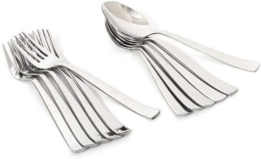 YUMWARE Spoon & Fork for Tea,Coffee,Sugar, Spices - Set of 12 (6 Spoons, 6 Forks) Stainless Steel Cutlery Set(Pack of 12)