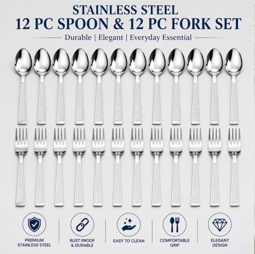 Nexmart Nexmart Pack of 24 Stainless Steel Spoon Fork Set Stainless Steel Cutlery Set(Pack of 24) - Flipkart Deal