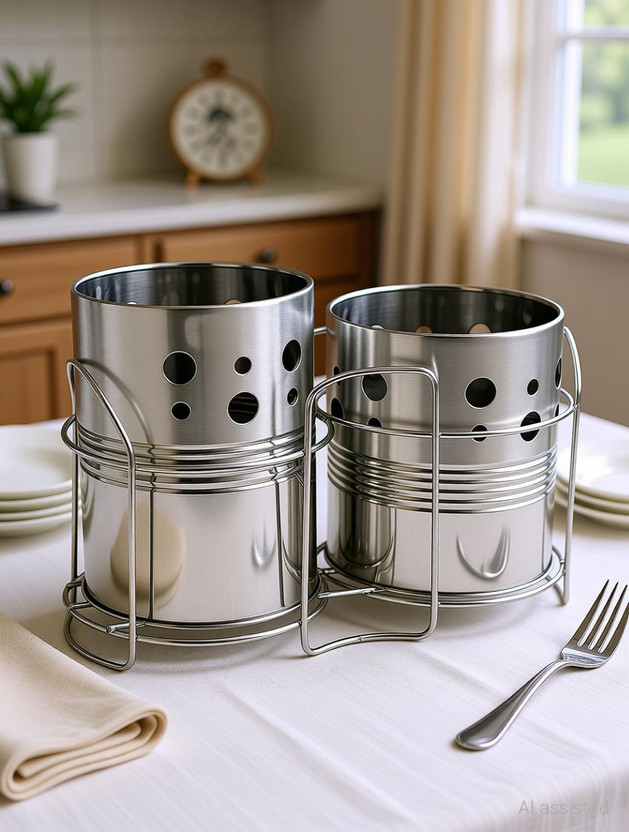 zero to infinity store Zero To Infinity Spoon Holder with Stand (Multipurpose) Disposable Stainless Steel, Steel Cutlery Set(Pack of 2)