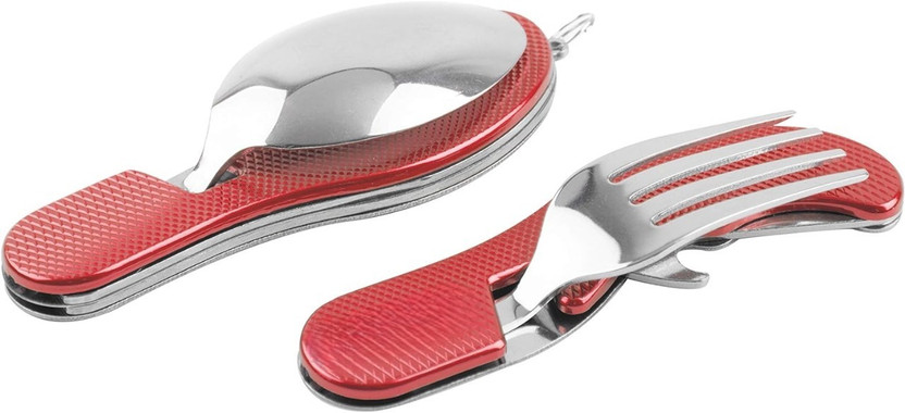 Protos India.Net Outdoor Camping Hiking Pocket Folding Spoon Fork Cutlery Multi Tool Stainless Steel, Plastic Cutlery Set(Pack of 2)