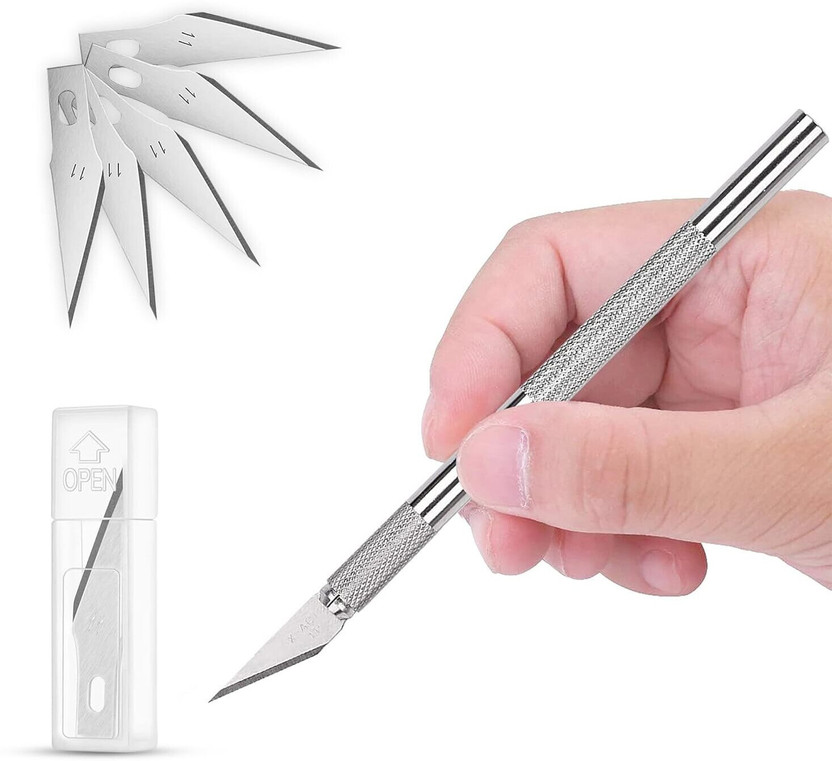 KRYTONE 1 Piece Detail Knife Metal Grip Hand Held Paper Cutter With 5 Extra Blades Wood Cutter