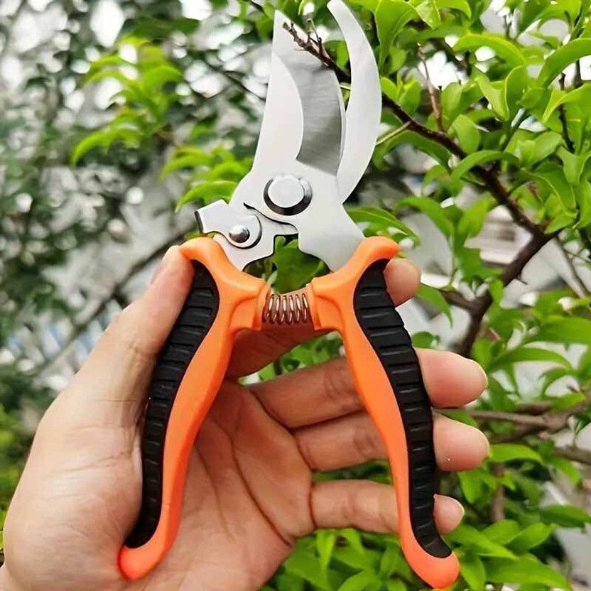 STAYGROW (Malticolour) 1pc Heavy Duty Garden Scissors with Anti-Slip Orange Handles Grade Metal Blades, Sharp Durable Shears Blade Material: Stainless Steel Wood Cutter