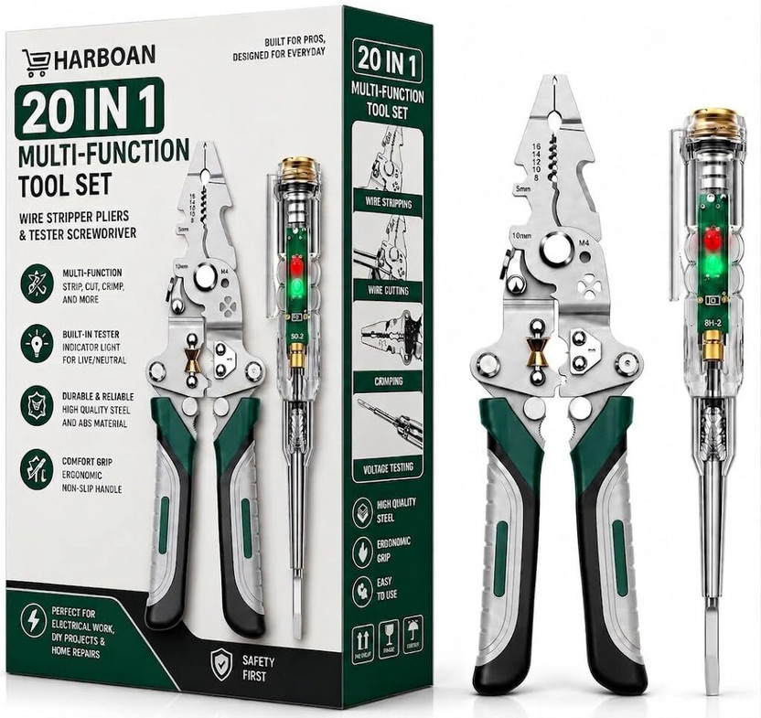 Harboan 20-in-1 Wire Stripper Tool Kit with Tester Screwdriver | Multi Function Wire Wire Cutter, Wire Crimper, Cable Stripper, Wiring Tools Multi-Function Hand Tool Wire Cutter