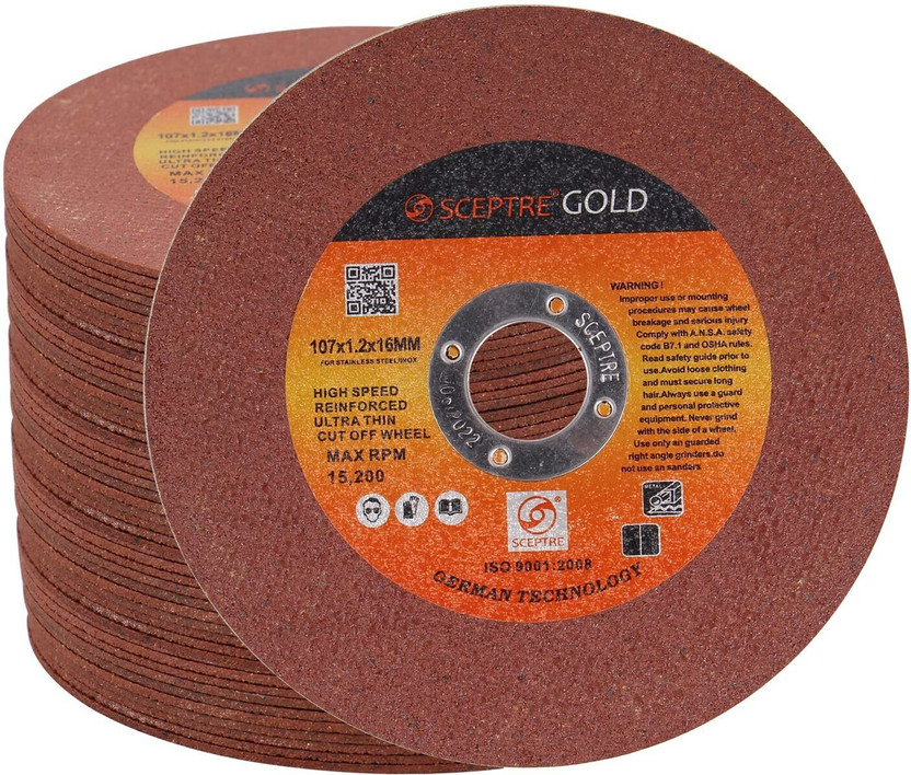Sceptre Cutt Off Wheel Reinforced Ultra Thin Cutting Disc Advanced Technology Feather Cut for Stainless Steel & INOX, 107 X 1.2 X 16 MM (Red, 50 Pack) Metal Cutter
