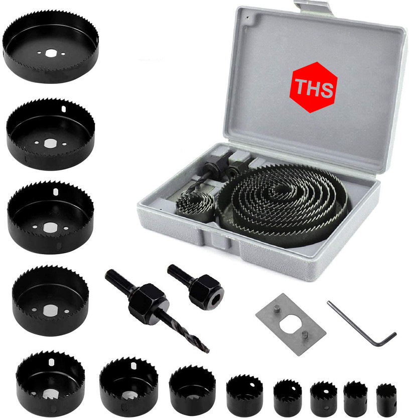 THS 16PCS Metal Alloys Wood Hole Saw Cutting Set 16PCS Metal Alloys Wood Hole Saw Cutting Set Having Round Circular Cutter Black Wood Cutter