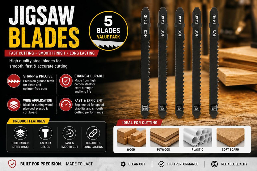 Jigsaw Jigsaw T144D High-Carbon Steel (HCS). Fast speed jigsaw blade cutter pack of 5 Wood Cutter - Flipkart Deal