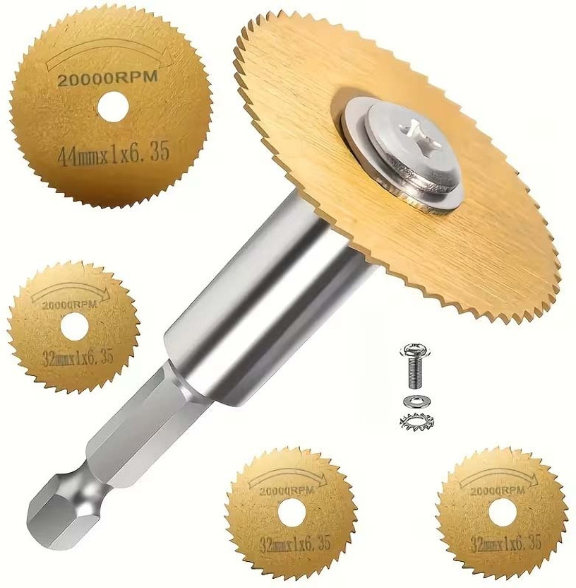 KMECOMM 6pcs Circular Saw Blades with a Short Shank, Coated in Golden for High-Speed Operation at 20, 000 RPM Wood Cutter