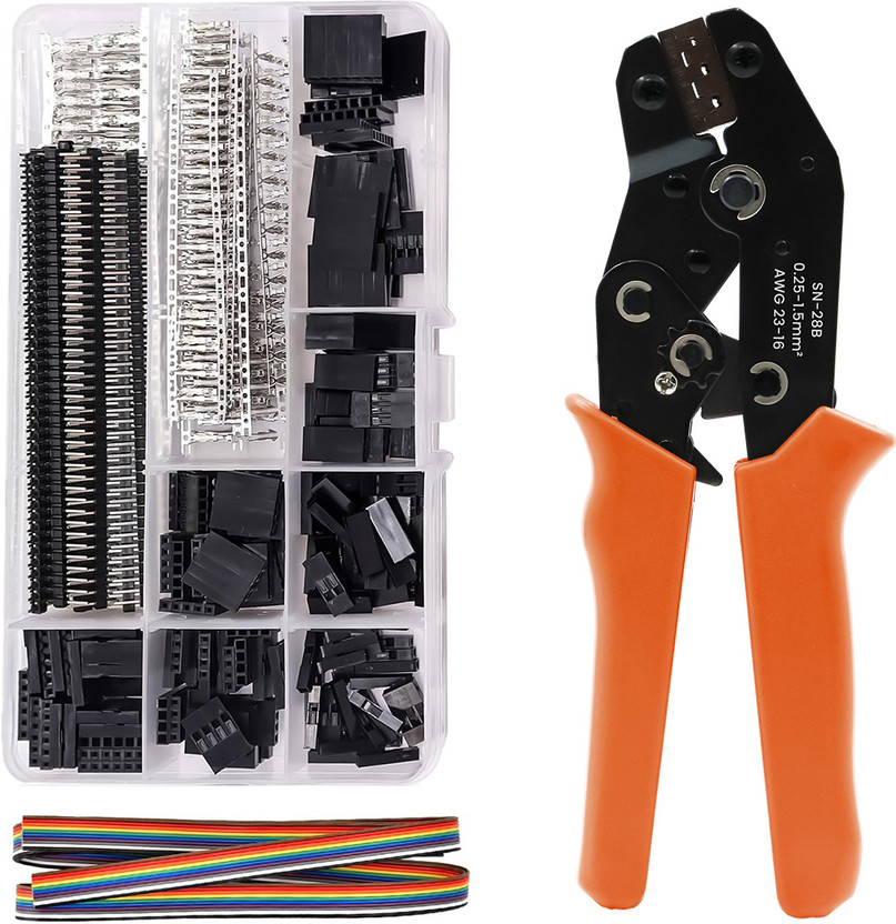 HANNEA Connectors Male/Female Pin 0.1-1.0mm² for 2.54/3.96mm KF2510 Connector 28-18AWG Wire Crimping Tool Wire Cutter Ratchet Wire Crimper Set with 1550PCS Dupont Wire Cutter