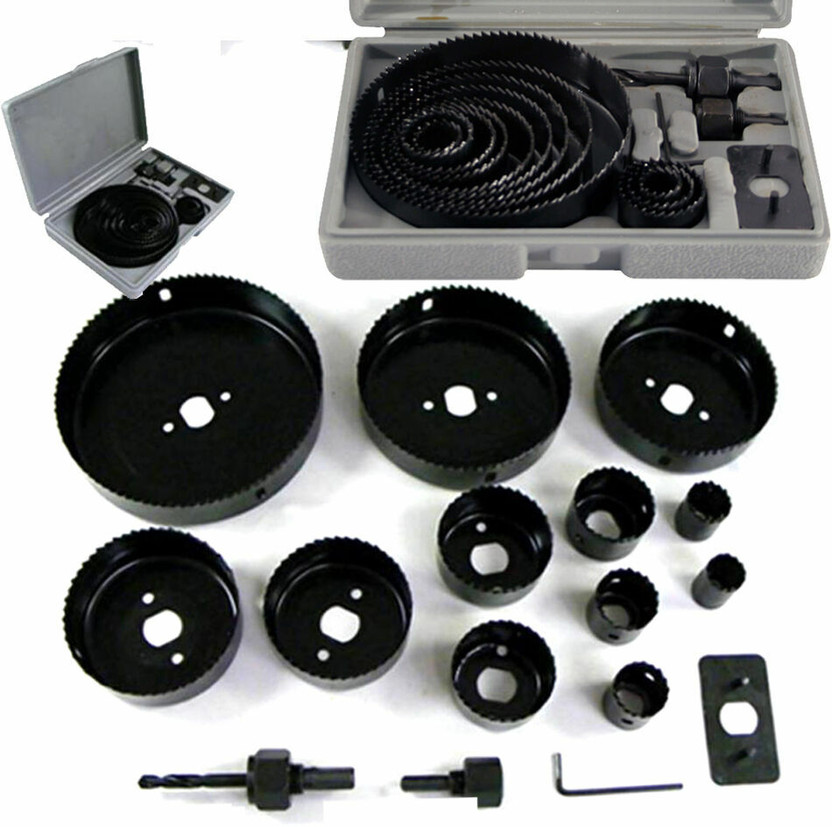 Gadariya King HOLE SAW CUTTING SET KIT 19-127MM WOOD CARBON STEEL CUTTER CIRCULAR ROUND 16 PCS Rotary Bit Set(16 Bits)