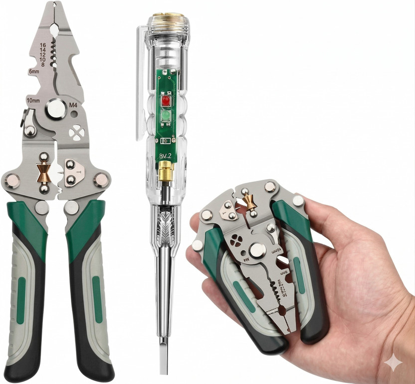 Harsh Narrow Fab Wire Cutter, Wire Crimper, Cable Stripper, Wiring Tools Multi-Function Hand Tool Hand Tool Kit(2 Tools)
