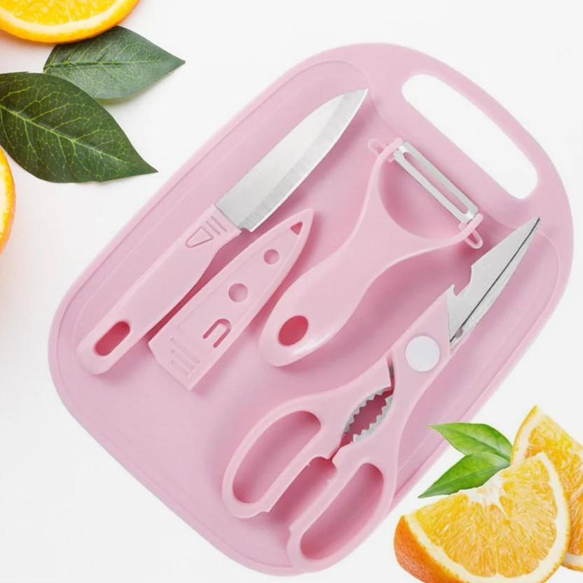 Luciferking Mini Travel Cutting Board & Knife Set – 4 Pcs for Camping & Outdoor Tool Set Plastic Cutting Board(Pink Pack of 1 Dishwasher Safe)