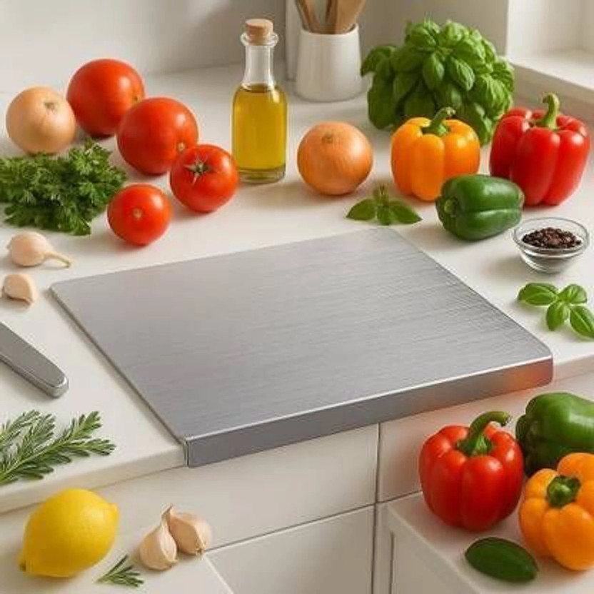 MOZILO Steel Chopping Board Heavy Duty Steel Cutting Board Vegetable Cutting Board Stainless Steel Cutting Board(Silver Pack of 1 Dishwasher Safe)