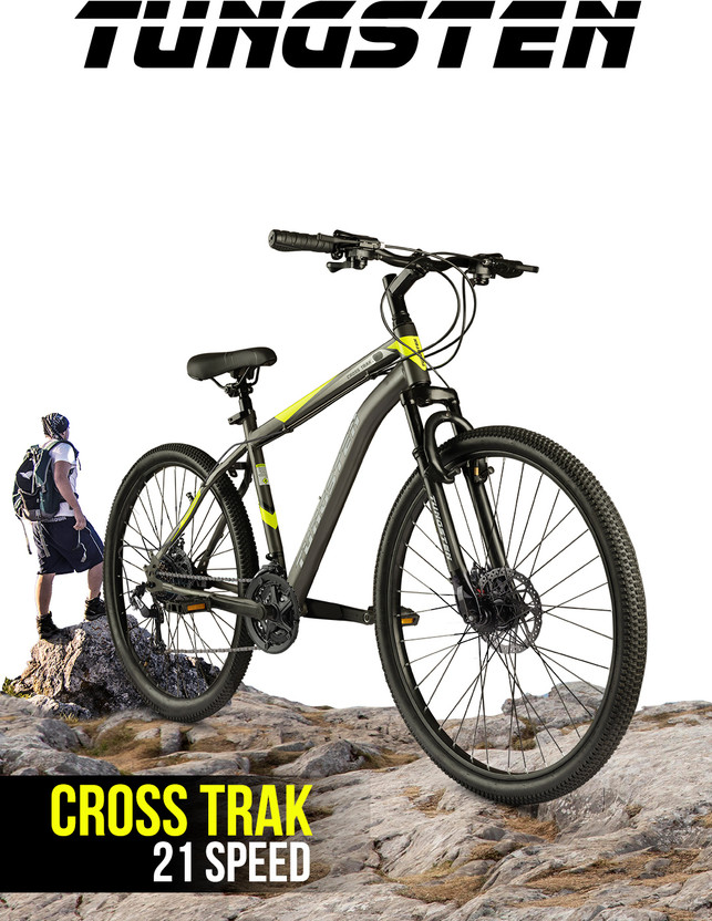 TUNGSTEN CROSS TRAK 21 SPEED|geared|FRONT SUSPENSION|DUAL DISC 26 T (inch) Mountain Cycle(21 Gear, Multicolor, Only Front Suspension)