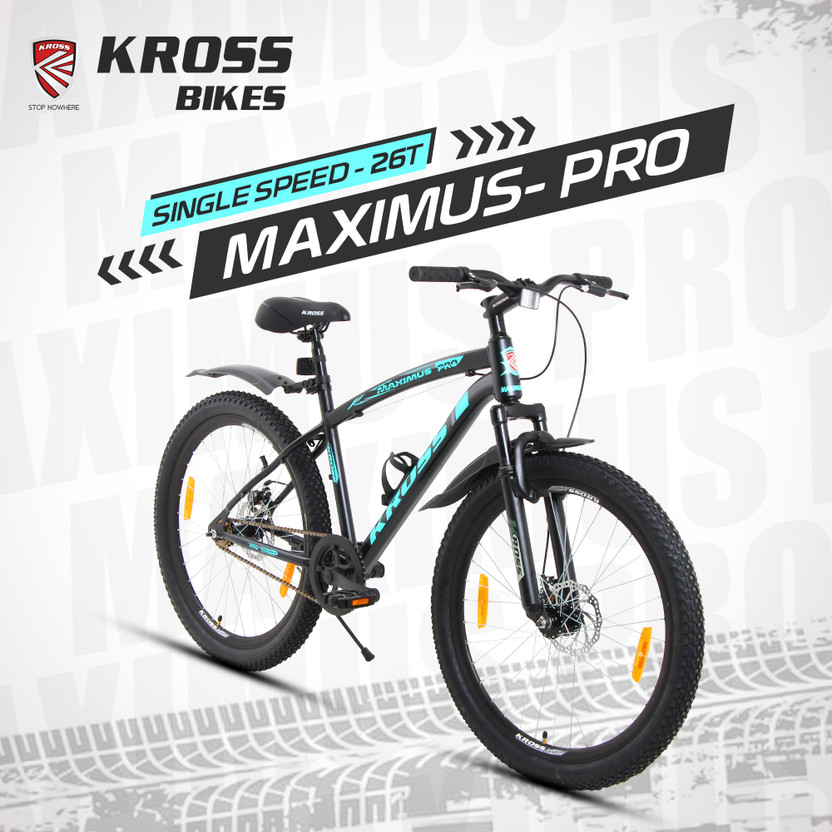Kross Maximus Pro 26T – Single Speed, Dual Disc Brakes, Water Decal Mountain Bike 26 T (inch) Mountain Cycle(Single Speed, Black, Blue, Only Front Suspension)