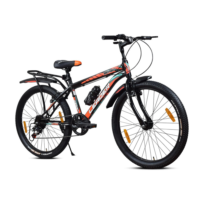 LEADER Beast 26T IBC Premium Cycle for Men | Gear Bicycle for Men with Strong V-Brakes 26 T (inch) Mountain Cycle(7 Gear, Black, Rigid)