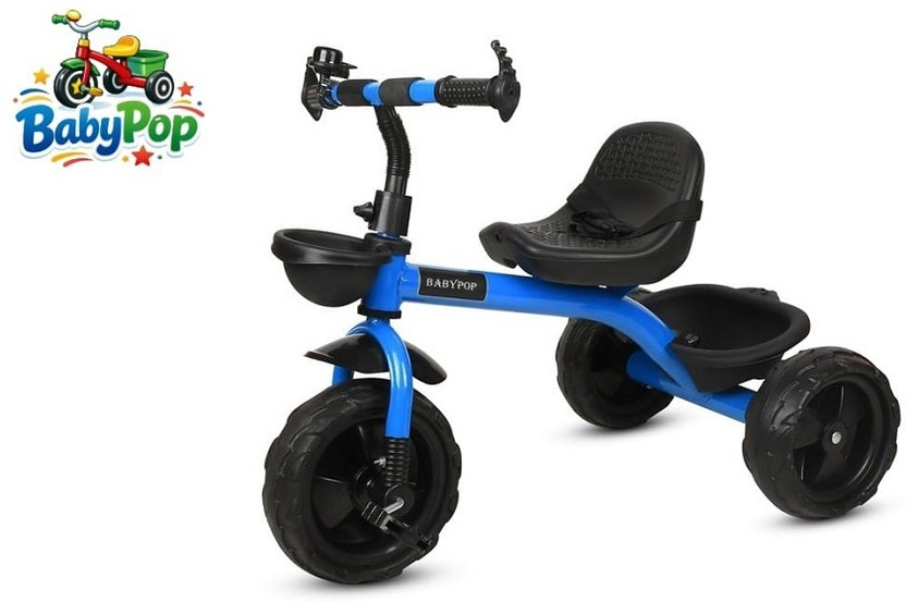 BABYPOP Tricycle with Dual Storage Basket | Chrome wheels and Seatbelt 10 T (inch) Hybrid Cycle/City Bike(Single Speed, Multicolor, Dual Suspension)