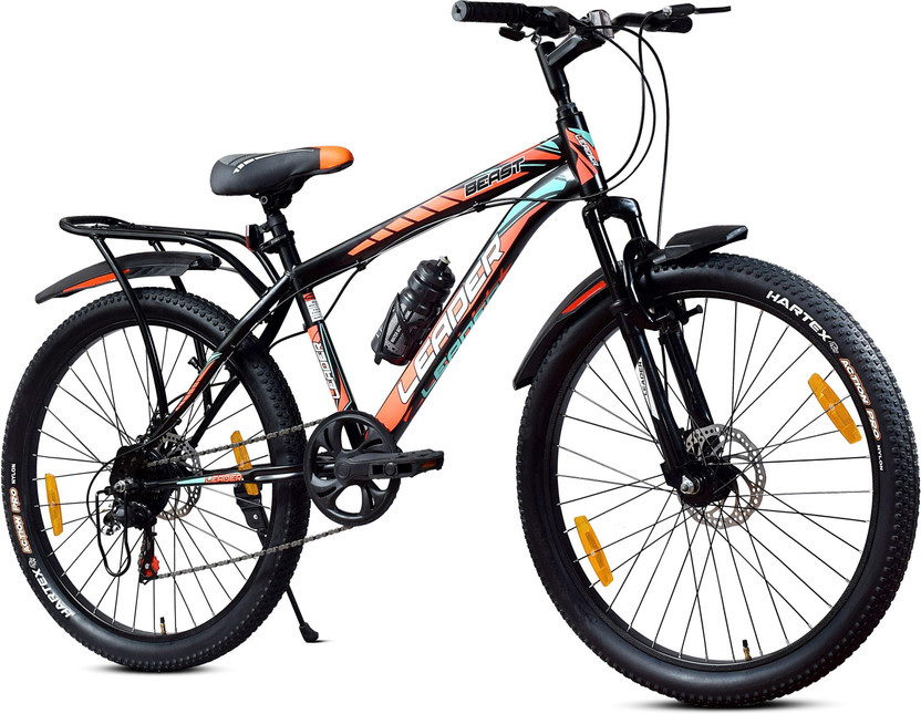 LEADER Beast 24T IBC Premium Cycle for Kids with inbuilt Carrier, Dual Disc Brakes, 24 T (inch) Mountain Cycle(7 Gear, Black, Rigid)
