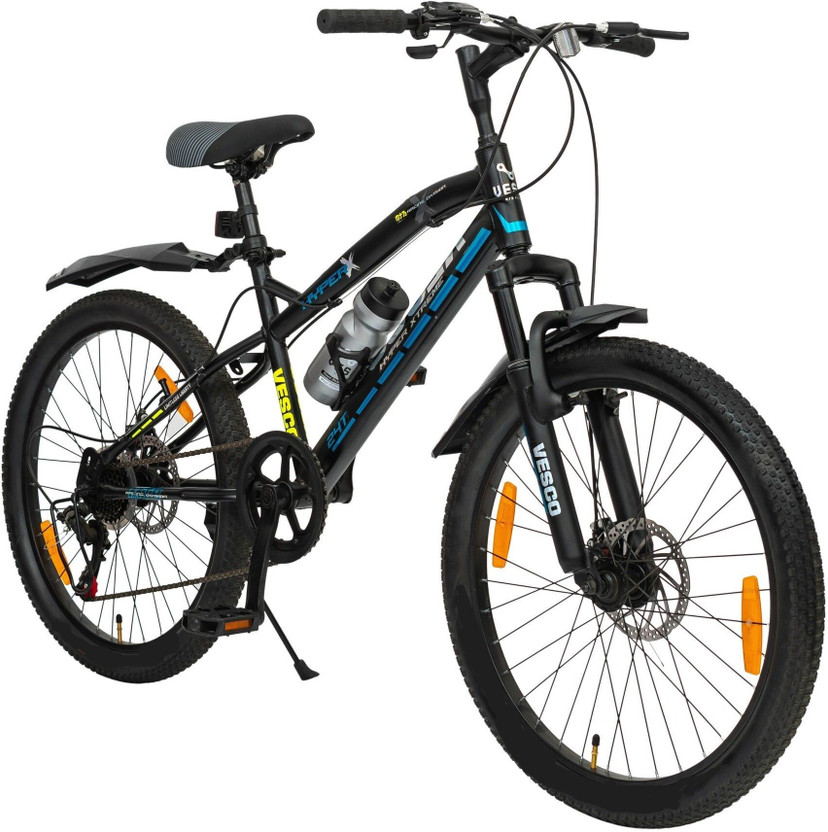 VESCO HYPER-X Kids Bicycle 7 Speed Gear for Boys & Girls 9 to 13 age 24 T (inch) Mountain Cycle(7 Gear, Black, Only Front Suspension)