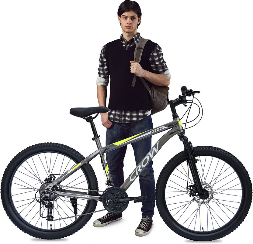 Crow CROSS TRAK 21 SPEED|FRONT SUSPENSION FORK|DUAL DISC BRAKE|geared 29 T (inch) Mountain Cycle(21 Gear, Grey, Only Front Suspension)