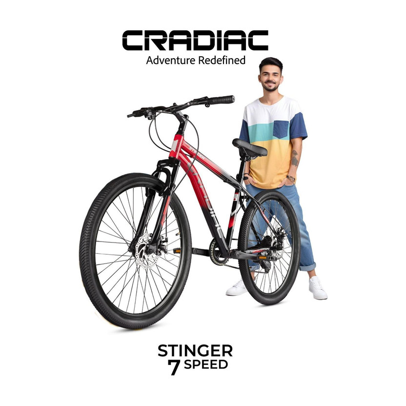 CRADIAC STINGER 7 SPEED|FRONT SUSPENSION FORK|DUAL DISC BRAKE|shimano gears 27.5 T (inch) Mountain Cycle(7 Gear, Red, Only Front Suspension)