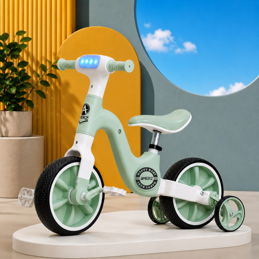 AMBERZ 3-in-1 Convertible Kids Smart Tricycle/Bicycle/Balance Bike for Toddlers 12 T (inch) Balance Bike(Single Speed, Green, Rigid)