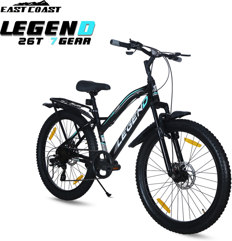 EAST COAST LEGEND 26T Bicycle for Boys & Girls 7 SPEED 26 T (inch) Road Cycle(7 Gear, Black, Only Front Suspension)