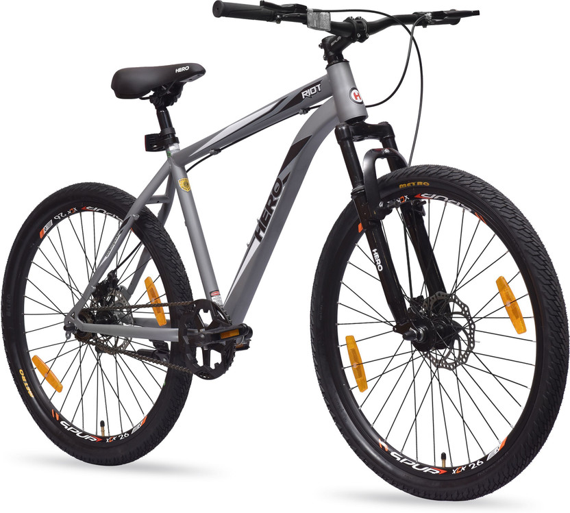 HERO Riot Grey 26 T (inch) Mountain Cycle(Single Speed, Grey, Only Front Suspension)