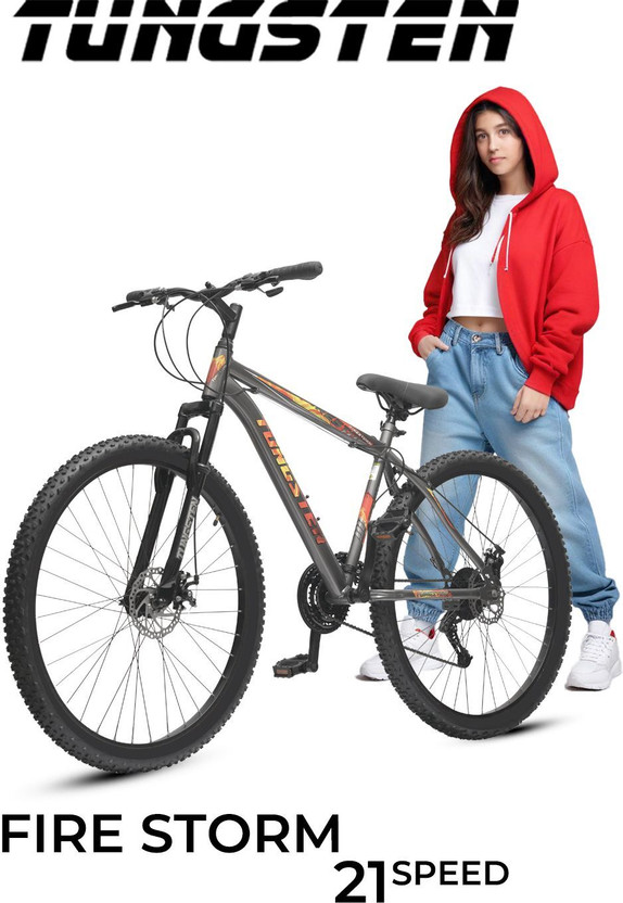 TUNGSTEN FIRE STORM 21 SPEED | DUAL DISC BRAKES | FRONT SUSPENSION FORK | FULLY FITTED 29 T (inch) Mountain Cycle(21 Gear, Grey, Red, Yellow, Only Front Suspension)
