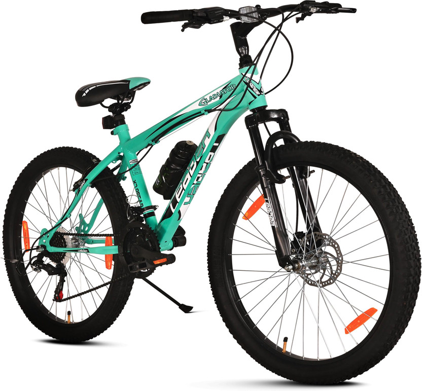 LEADER Gladiator Multi Speed (21 Speed) Cycle with Front Suspension and Disc Brake 26 T (inch) Hybrid Cycle/City Bike(21 Gear, Green, Black, Only Front Suspension)