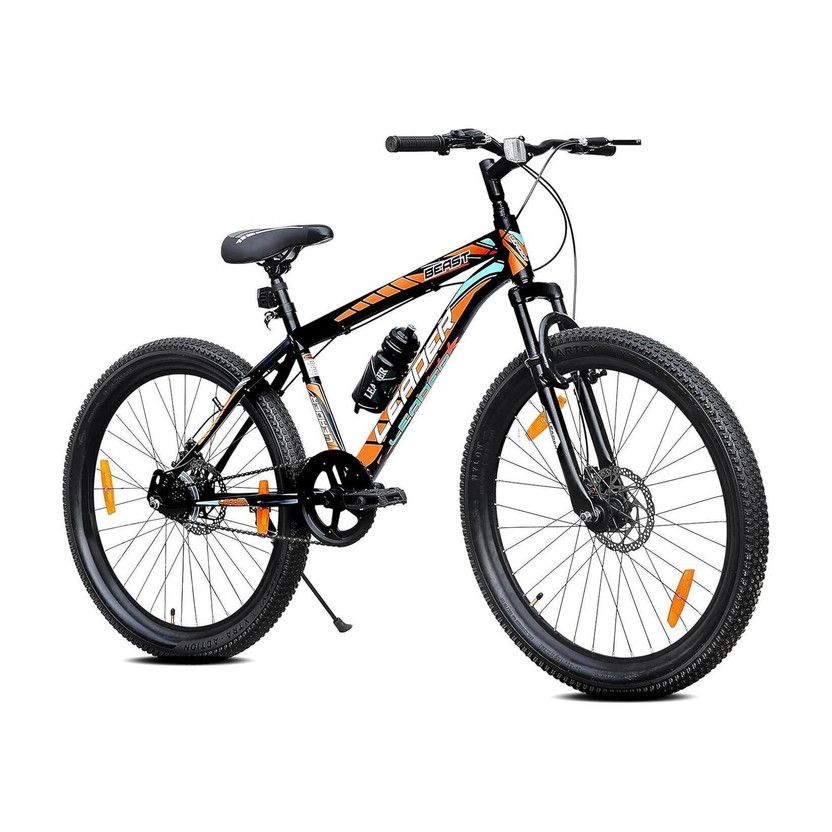 LEADER Beast 24T with Front and Disc Brake and Complete Accessories 24 T (inch) Mountain Cycle(Single Speed, Black, Rigid)