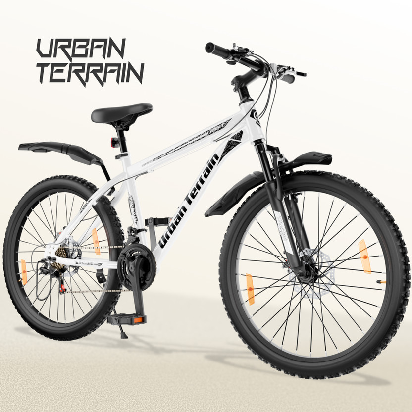 Urban Terrain Galaxy Ultra 26T High Performance MTB Geared Cycles For Men With Disc Brake 26 T (inch) Road Cycle(21 Gear, White, Black, Only Front Suspension)