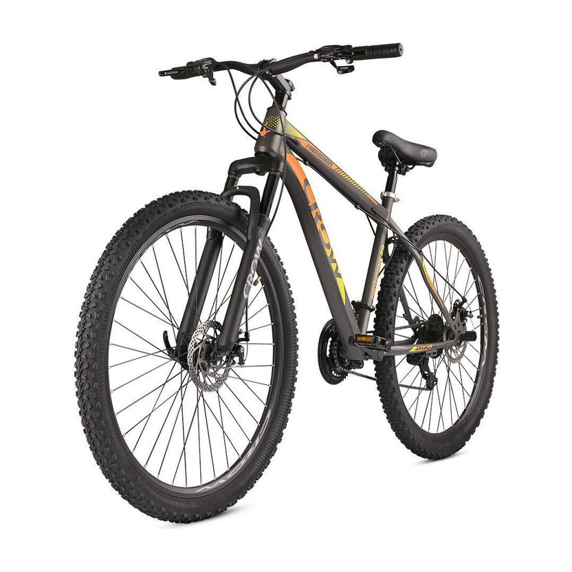 Crow Crow MERIDIAN 21 SPEED|geared|FRONT SUSPENSION|DUAL DISC 29 T (inch) Mountain Cycle(21 Gear, Grey, Orange, Only Front Suspension) - Flipkart Deal