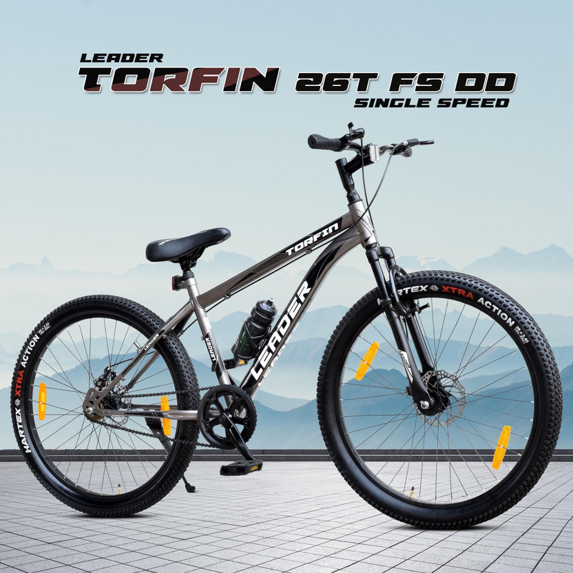 LEADER TORFIN MTB Cycle with Dual Disc Brake & Front Suspension 26 T (inch) Mountain Cycle(Single Speed, Grey, Only Front Suspension)