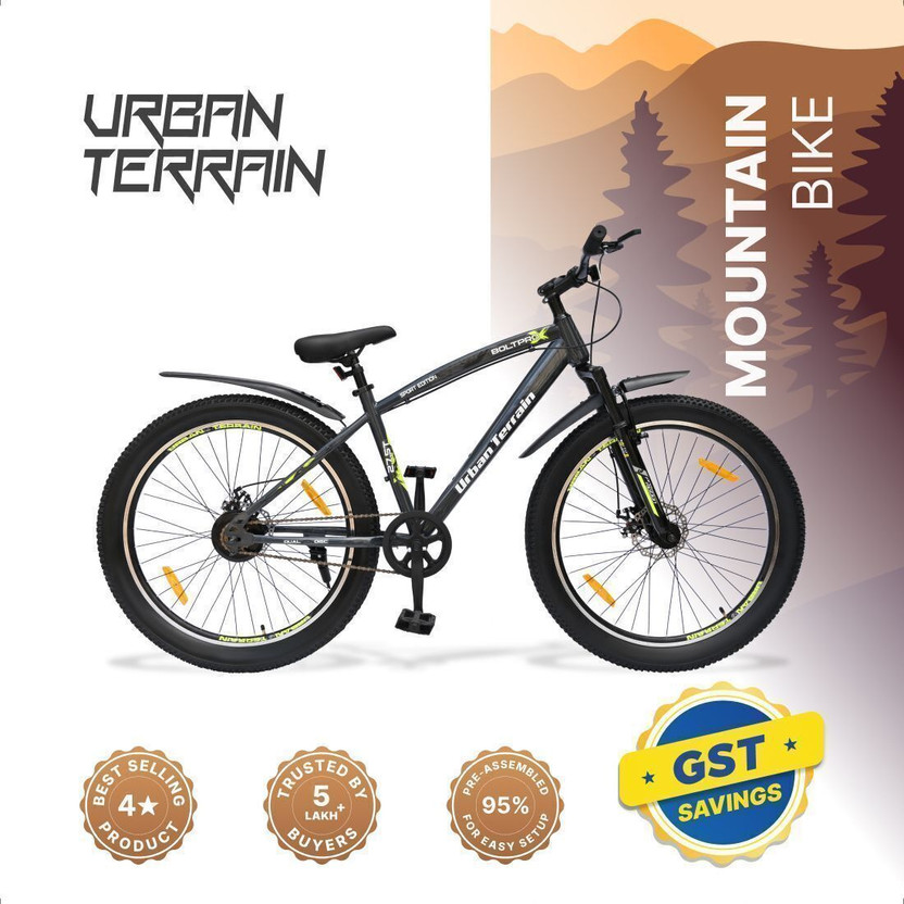 Urban Terrain Bolt Pro 27.5T Cycles for Men with Steel Frame & Dual Disc Brake MTB Bike 27.5 T (inch) Road Cycle(Single Speed, Grey, White, Only Front Suspension)