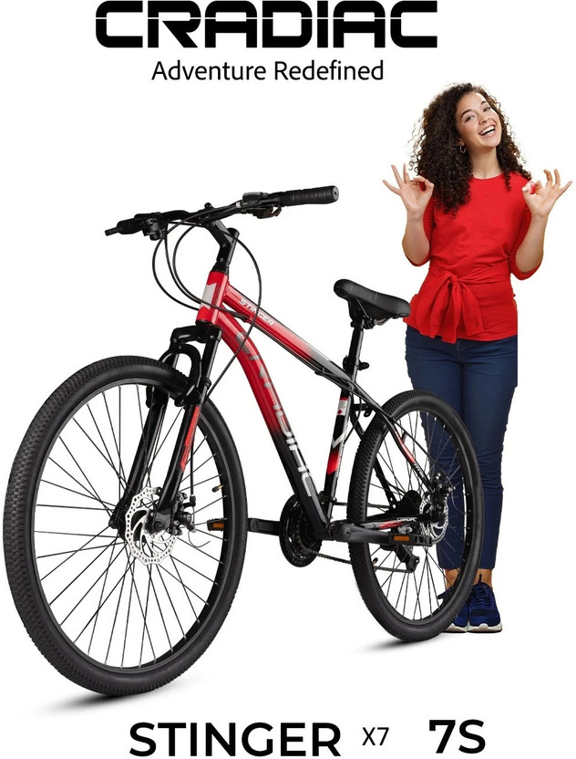 CRADIAC STINGER X7 7 SPEED| FRONT SUSPENSION|DUAL DISC BRAKE|shimano gears 29 T (inch) Mountain Cycle(7 Gear, Red, Only Front Suspension)