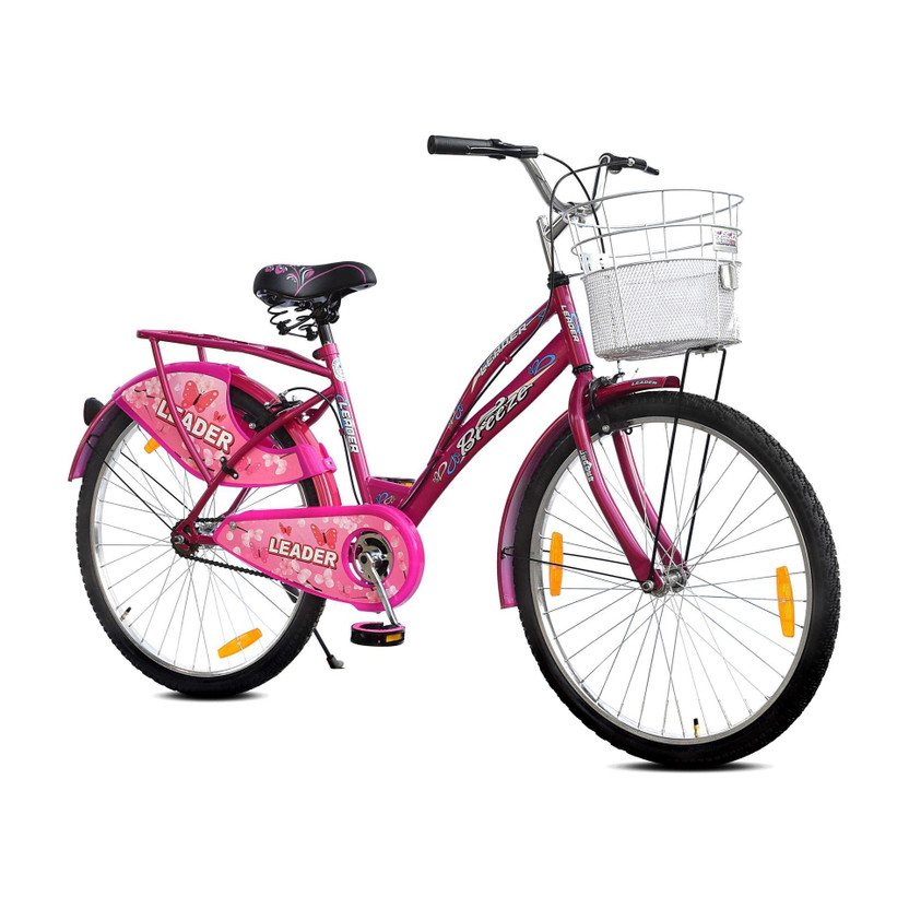 LEADER LadyBird Breeze 26T for Girls/Women with Basket and Integrated Carrier 26 T (inch) Girls Cycle/Womens Cycle(Single Speed, Pink, Rigid)